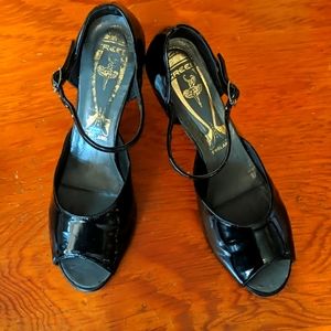 Vintage patent leather ballroom shoes with leather